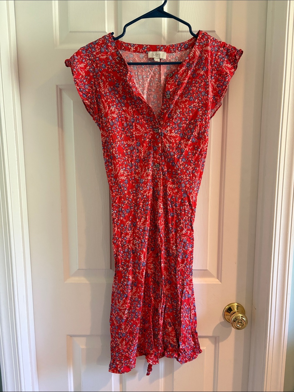 LOFT Red Floral Midi Dress